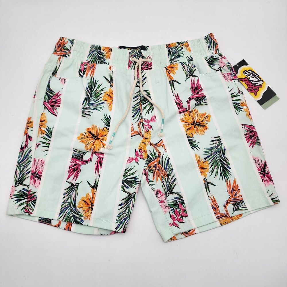 Good Vibes By Drill Clothing Elastic Waist Chino Shorts‎ Men's Size M Floral NWT